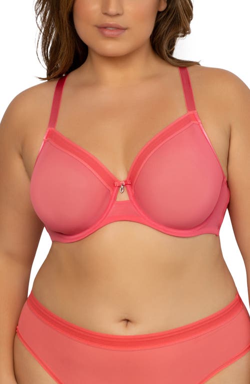 Curvy Couture Full Figure Mesh Underwire Bra in Sun Kissed Coral at Nordstrom, Size 46H