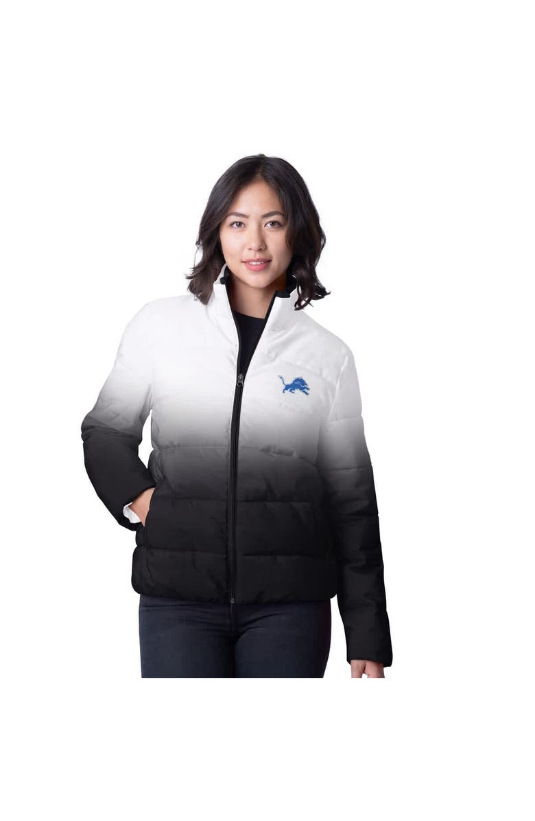 G-III 4HER BY CARL BANKS Women's G-III 4Her by Carl Banks  Black Detroit Lions Overtime Ombre Full-Zip Puffer Jacket, Main, color, 