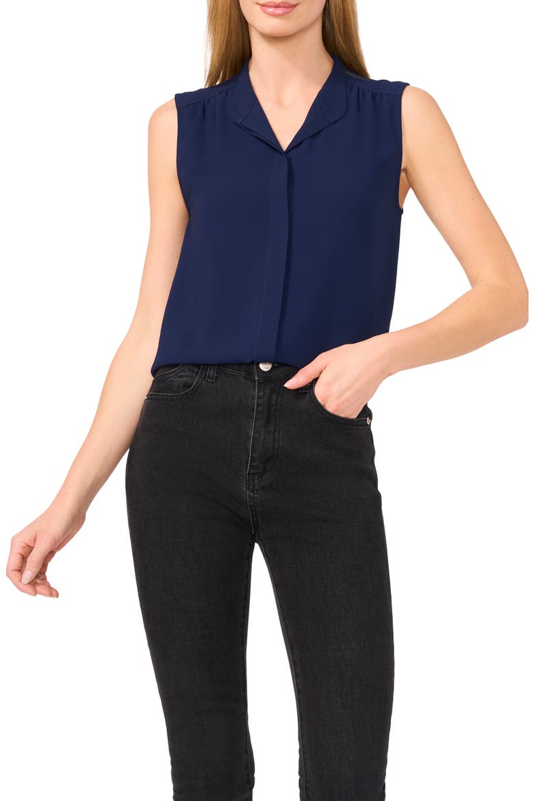 Sleeveless Mandarin Collar Button-Up Shirt, Main, color, CLASSIC NAVY