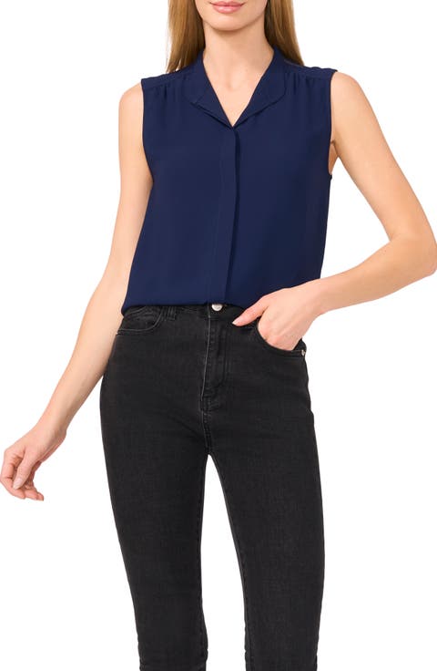 Sleeveless Mandarin Collar Button-Up Shirt