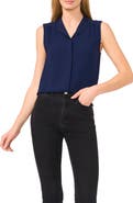 CeCe Sleeveless Mandarin Collar Button-Up Shirt
