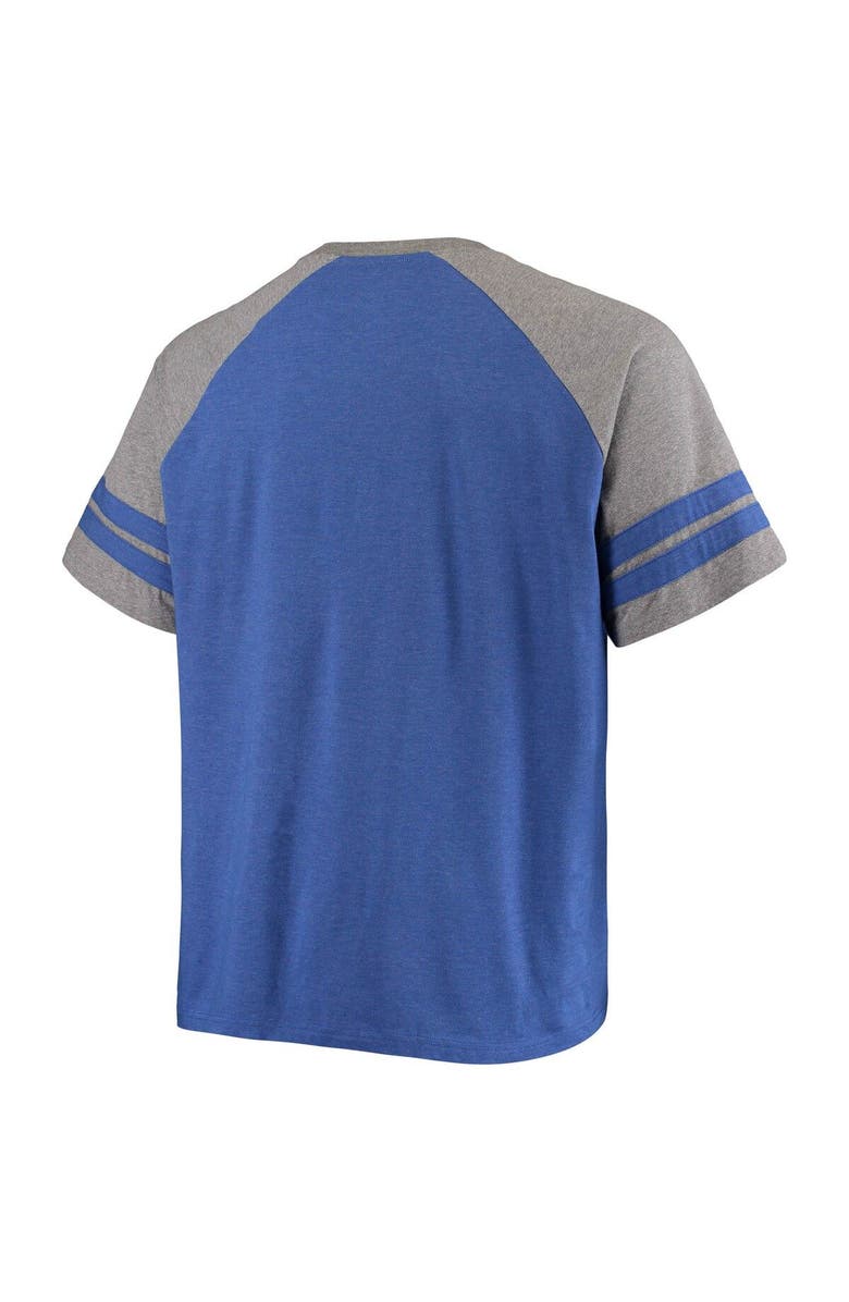 FANATICS Men's Fanatics Branded Royal/Heathered Gray Los Angeles Rams Big & Tall Two-Stripe Tri-Blend Raglan T-Shirt, Alternate, color, 