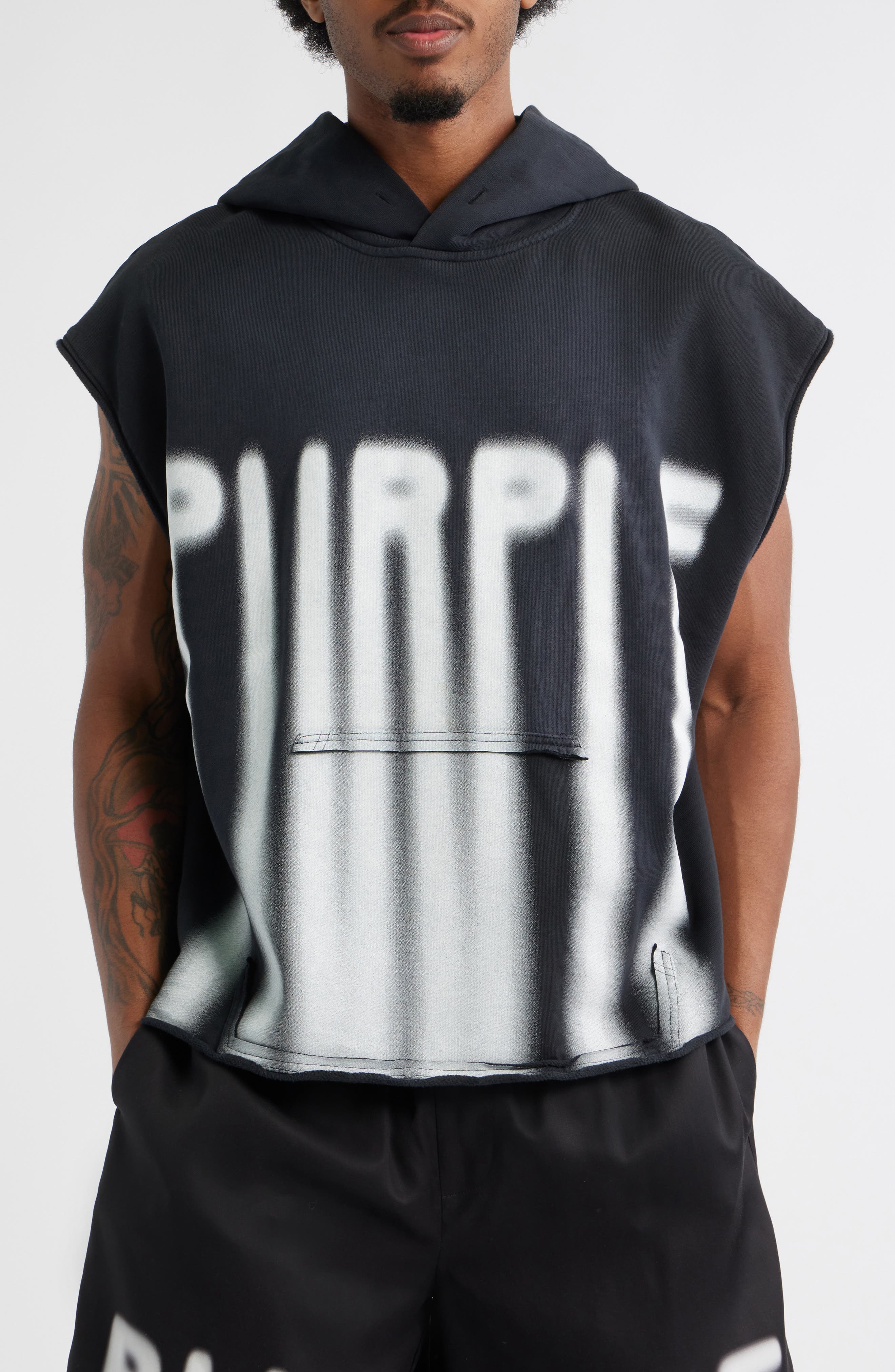 PURPLE BRAND Logo Sleeveless Cotton Fleece Hoodie