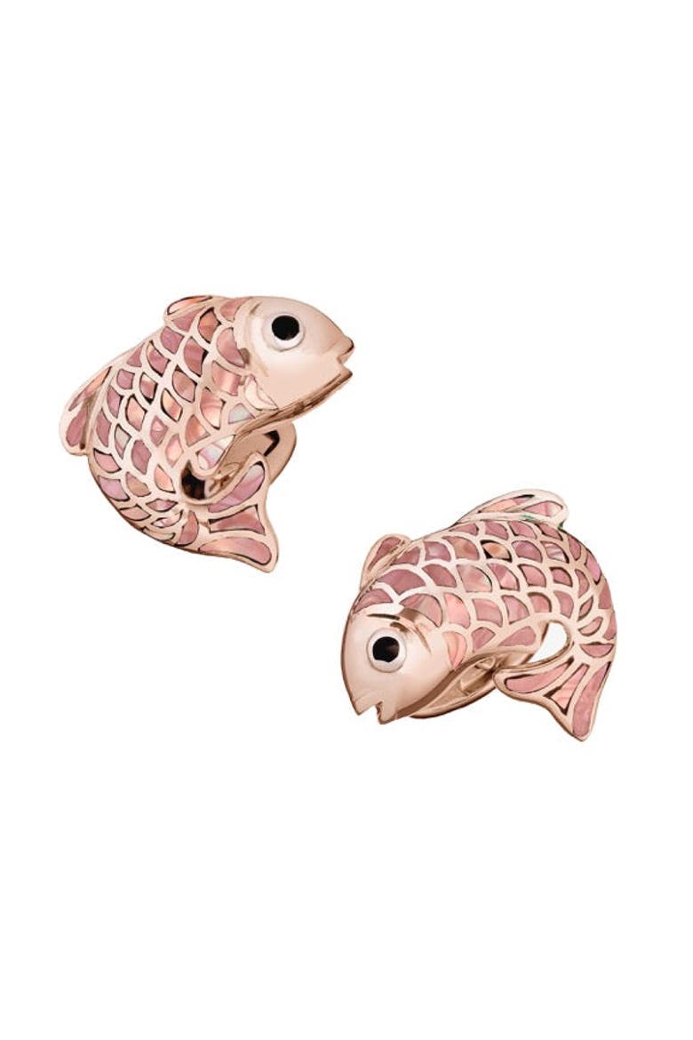 Koi Fish Mother of Pearl Sterling Cufflinks, Main, color, ROSE GOLD