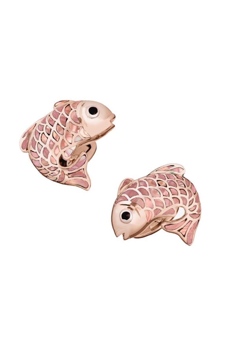 Jan Leslie Koi Fish Mother of Pearl Sterling Cufflinks, Main, color, Rose Gold