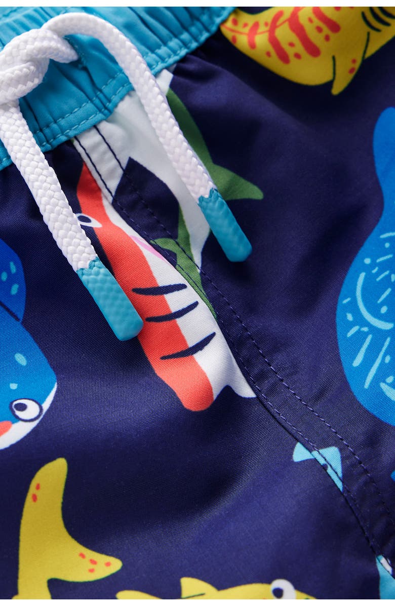 Mini Boden Kids' Print Swim Trunks, Alternate, color, Navy Sharks
