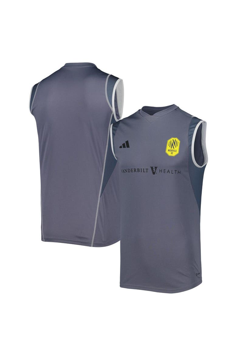 Men's adidas Gray Nashville SC 2023 On-Field Sleeveless Training Jersey, Main, color, Gray
