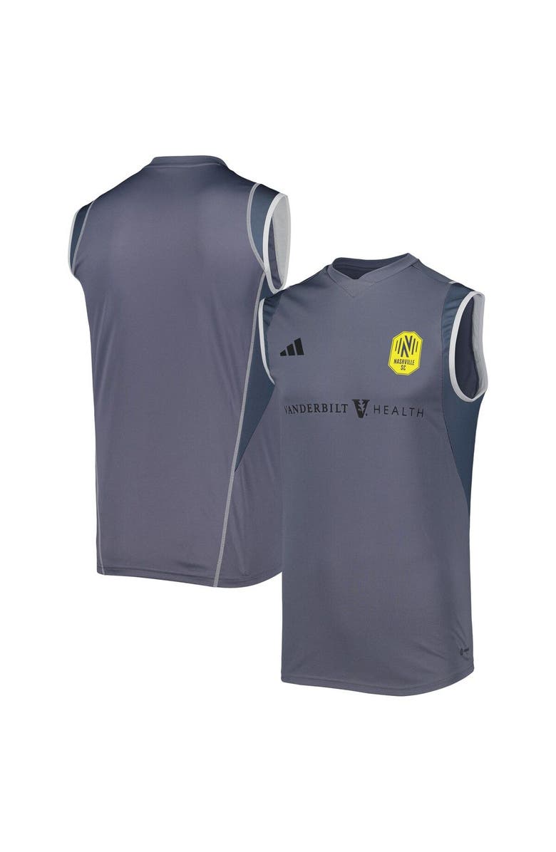adidas Men's adidas Gray Nashville SC 2023 On-Field Sleeveless Training Jersey, Main, color, 