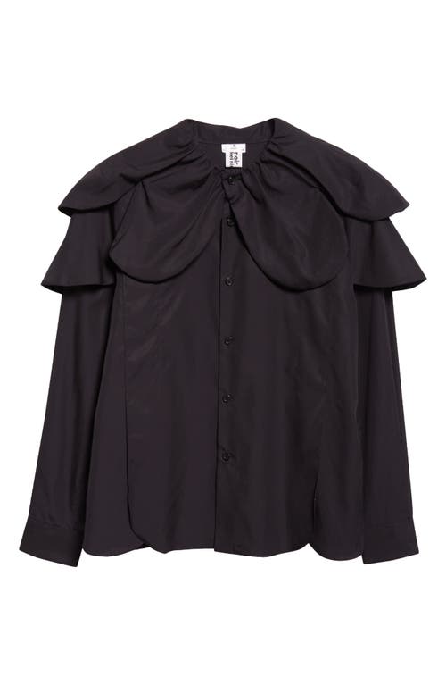 Noir Kei Ninomiya Mixed Media Double Breasted Wool Gabardine & Tulle Coat In Black