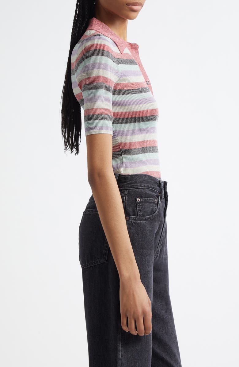 Ganni Sparkle Rib Stripe Polo, Alternate, color, Multicolor
