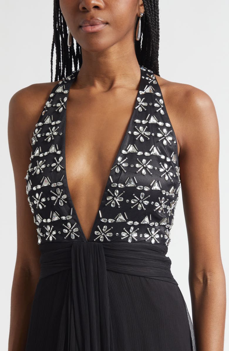 Ramy Brook Martina Embellished Bodice Chiffon Gown, Alternate, color, Black