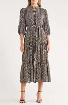 MAX STUDIO Crepe 3/4 Sleeve Button Front Maxi Dress