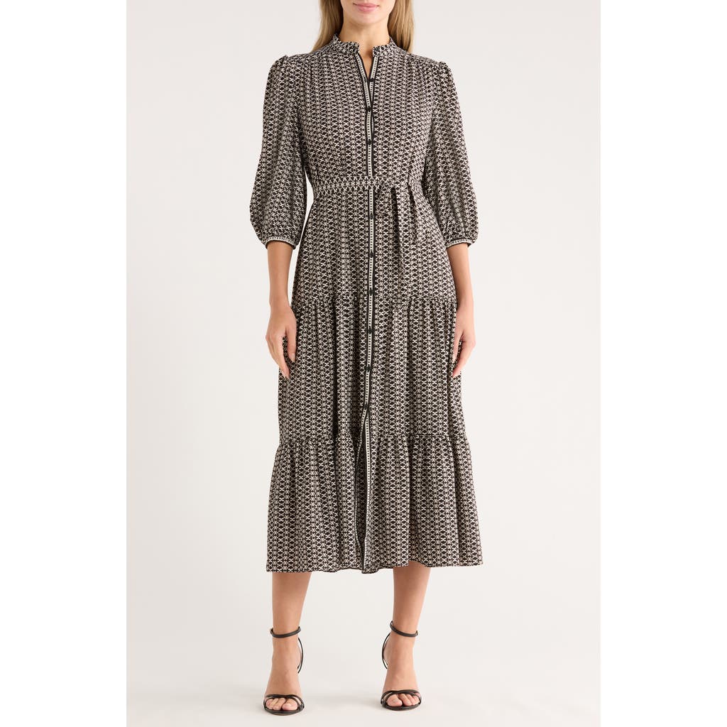 Max Studio Crepe 3/4 Sleeve Button Front Maxi Dress In Brown