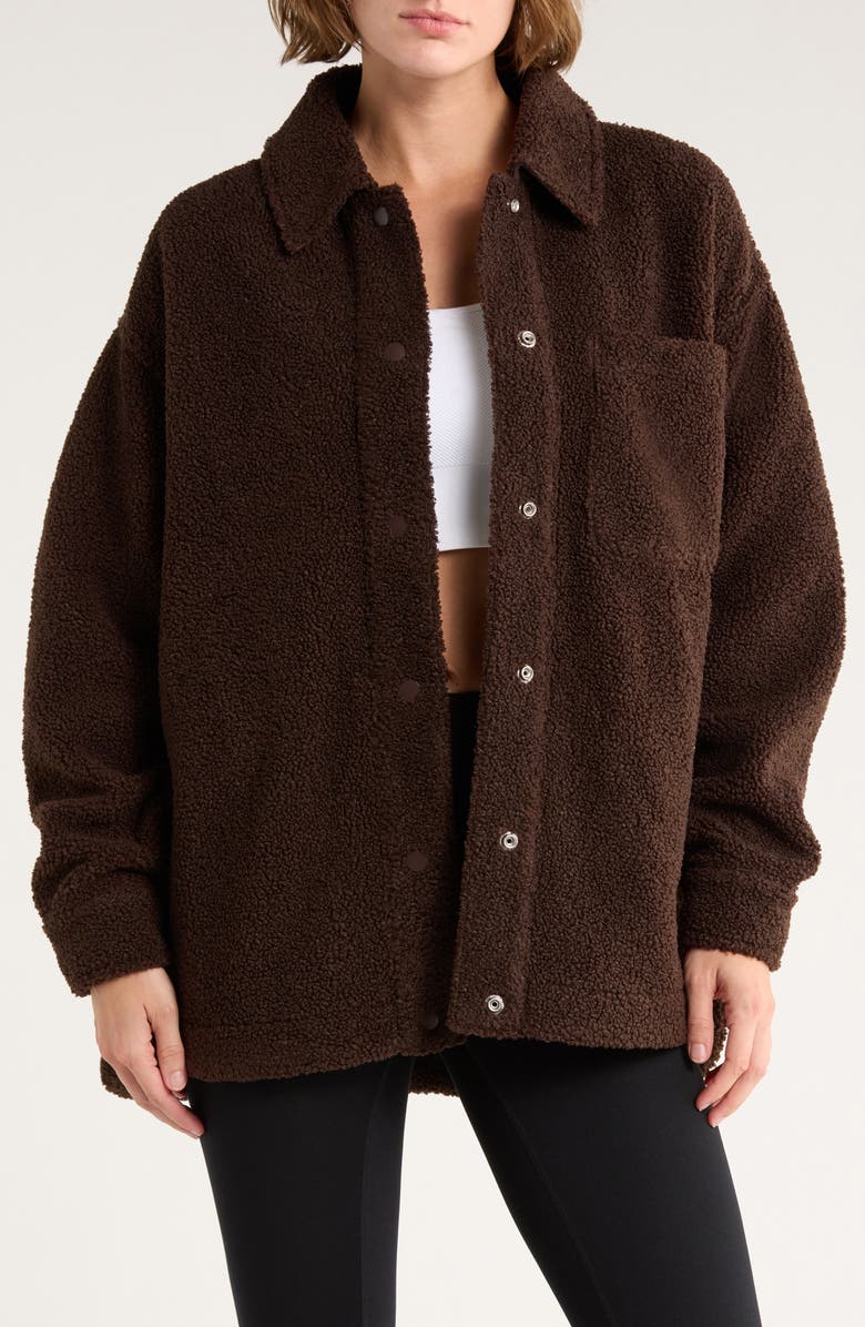 Z by Zella Chalet Bouclé Shirt Jacket, Main, color, Brown Mole