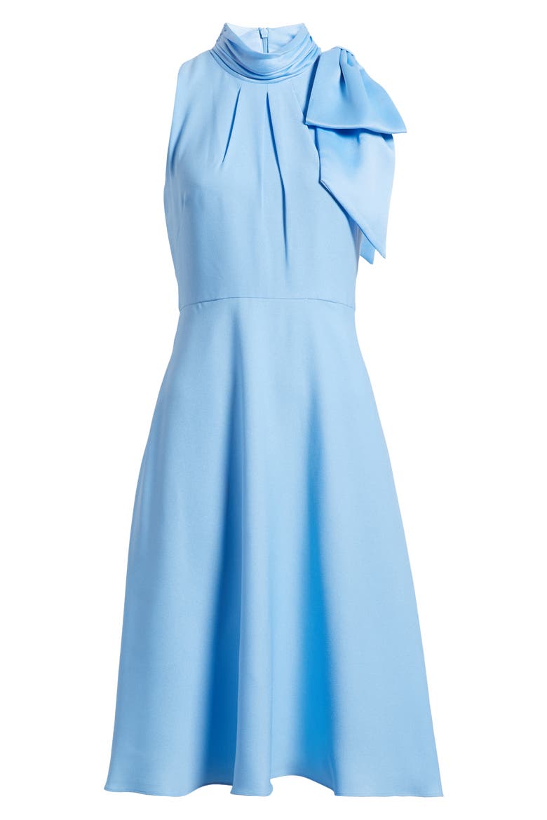 Bow Mock Neck Fit & Flare Midi Dress, Alternate, color, LIGHT BLUE
