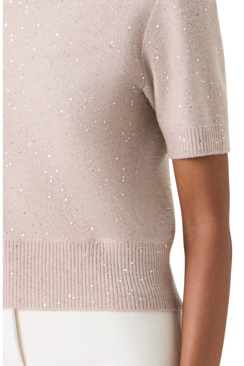 Sequin Short Sleeve Virgin Wool & Cashmere Blend Sweater, Alternate, color, BEIGE