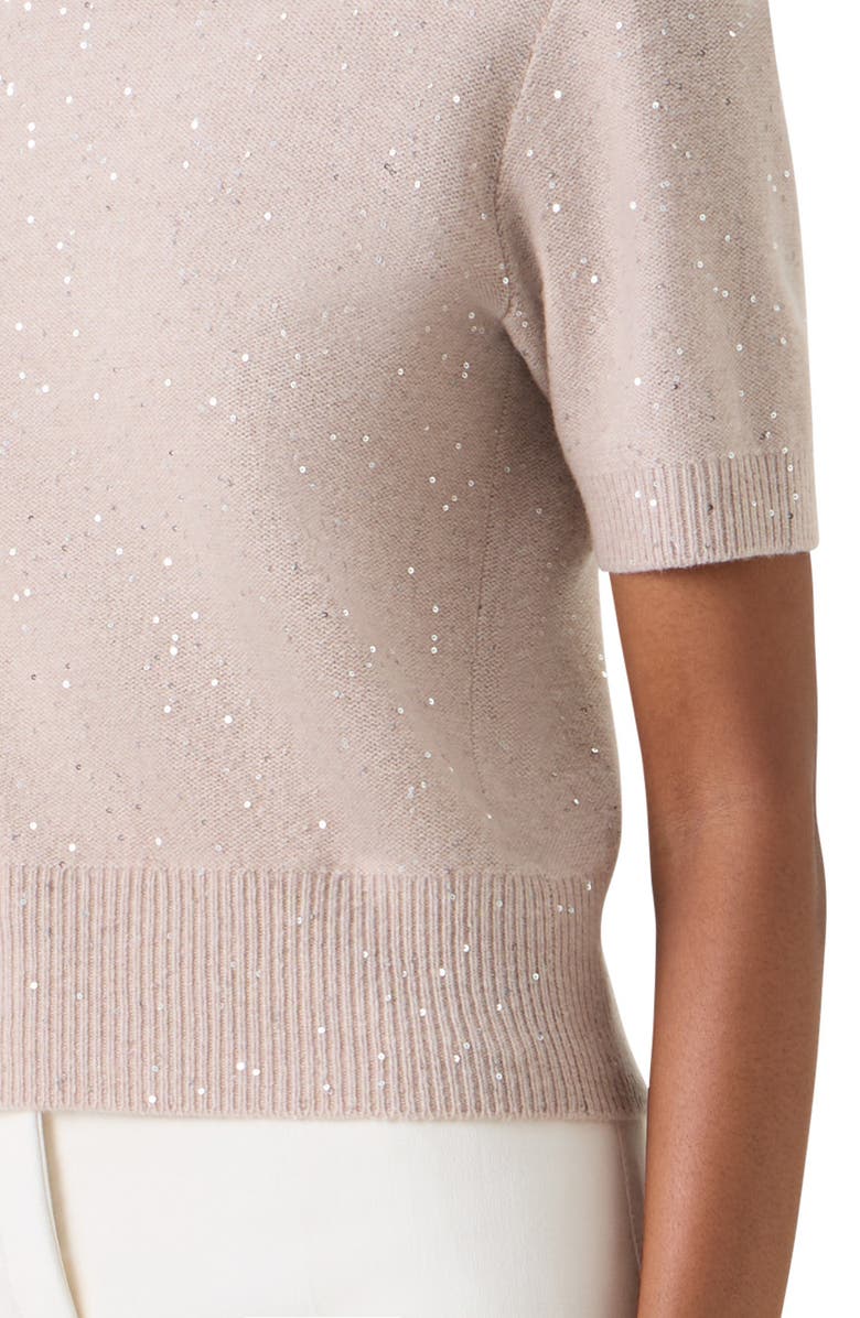 Akris Sequin Short Sleeve Virgin Wool & Cashmere Blend Sweater, Alternate, color, Beige