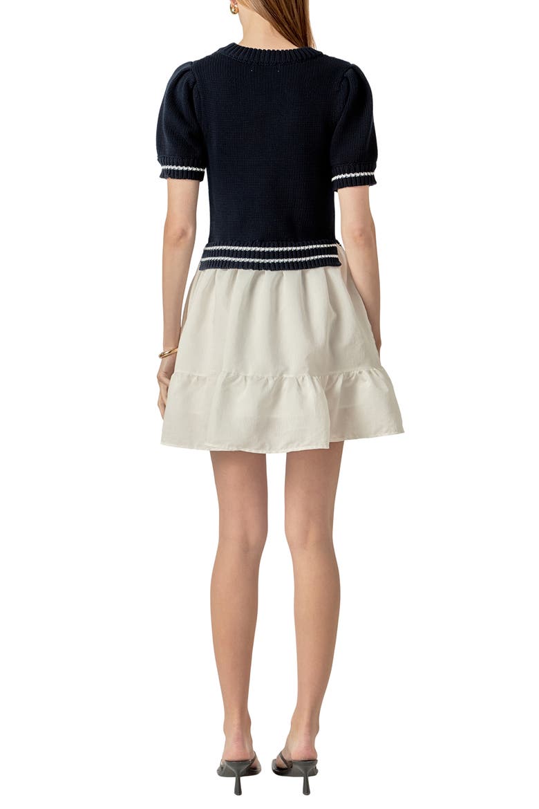 Mixed Media Minidress, Alternate, color, NAVY/ WHITE