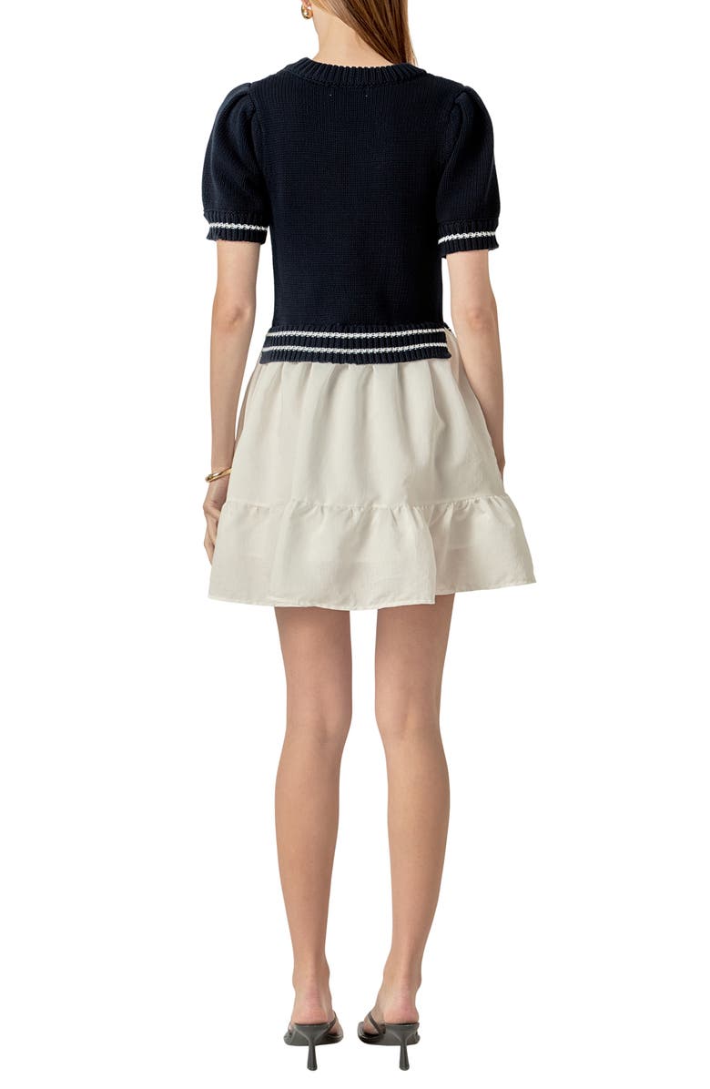 English Factory Mixed Media Minidress, Alternate, color, Navy/ White