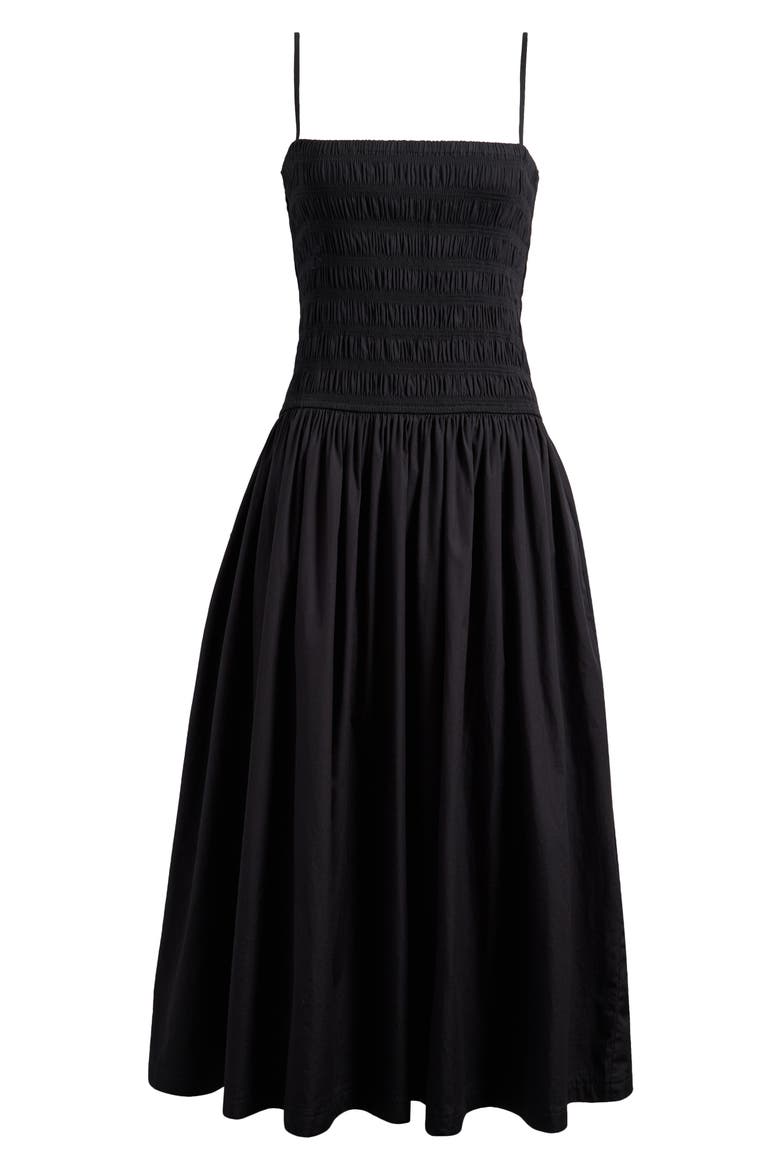 Smocked Cotton Poplin Maxi Dress, Alternate, color, JET BLACK