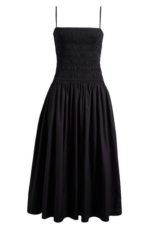 Madewell Smocked Cotton Poplin Maxi Dress In Black