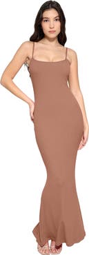 Popilush Built-in Shapewear Modal Wide Scoop Neck Slip Maxi Dress