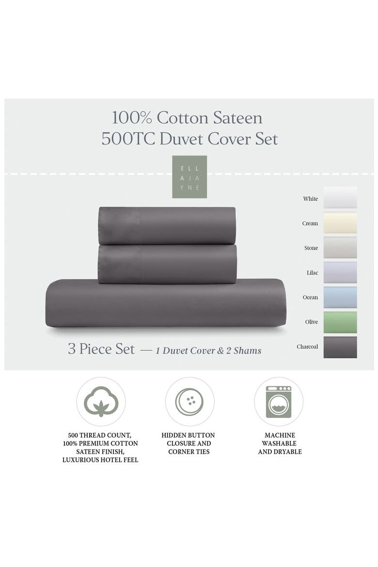 500 Thread Count Cotton Duvet Cover & Sham Set, Alternate, color, CHARCOAL