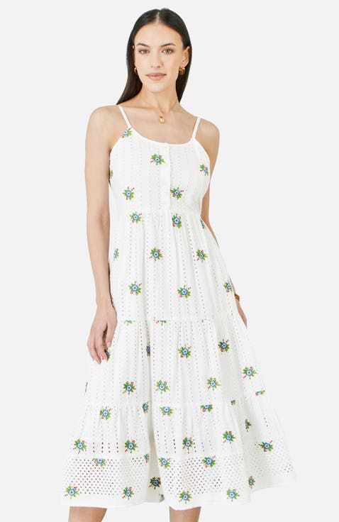Embroidered Broderie Midi Sun Dress