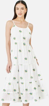 Yumi Embroidered Broderie Midi Sun Dress