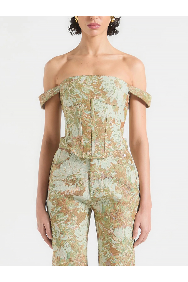 Bonnie Jacquard Corset Top, Alternate, color, Sage