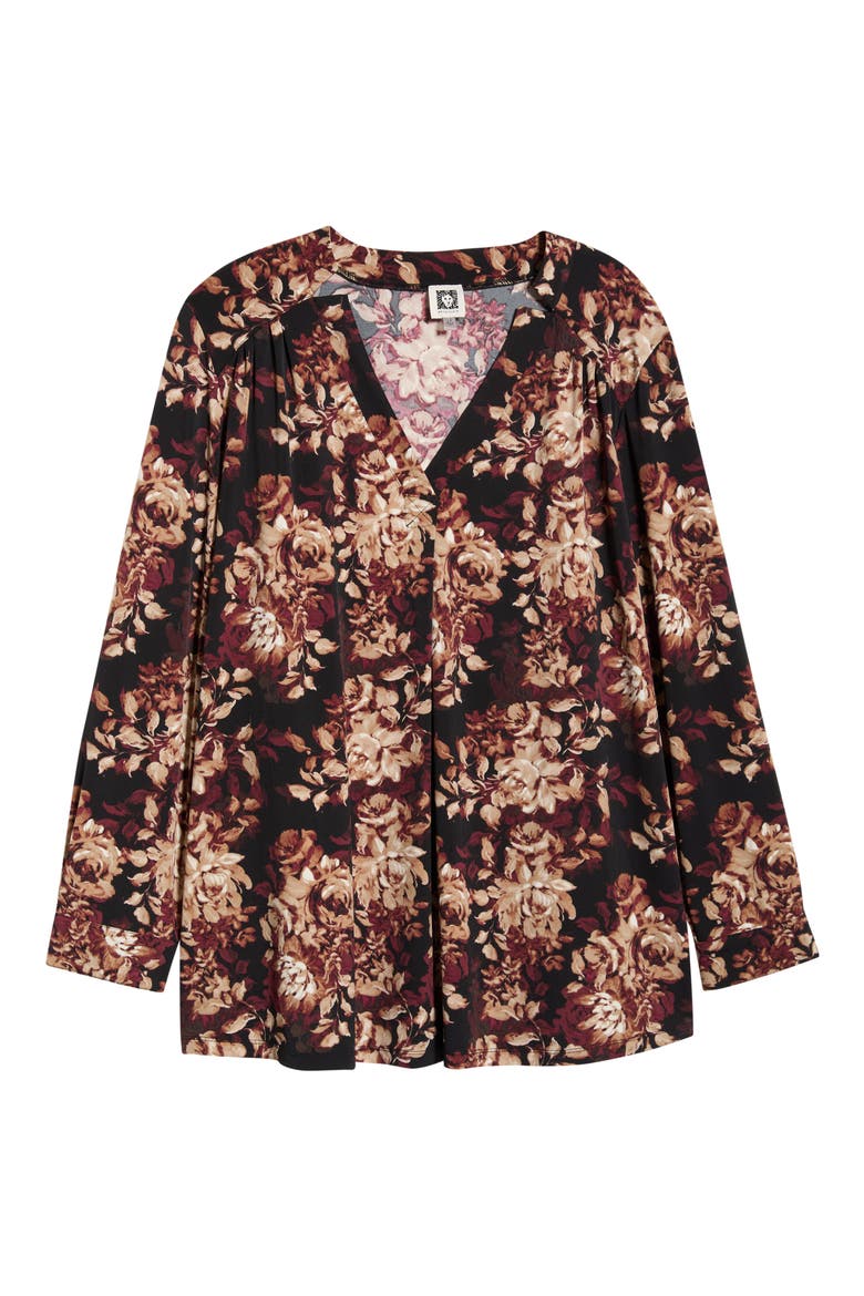 Floral Print Split Neck Top, Alternate, color, ANNE BLACK MULTI