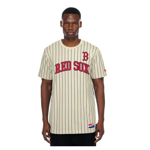 Men's New Era Cream Boston Red Sox Throwback Meshback Pinstripe T-Shirt