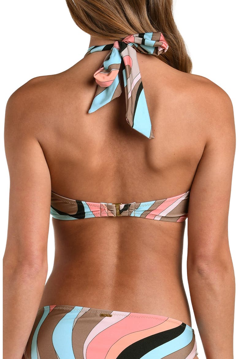Abstract Swirl Halter Swim Top, Alternate, color, BROWN MULTI