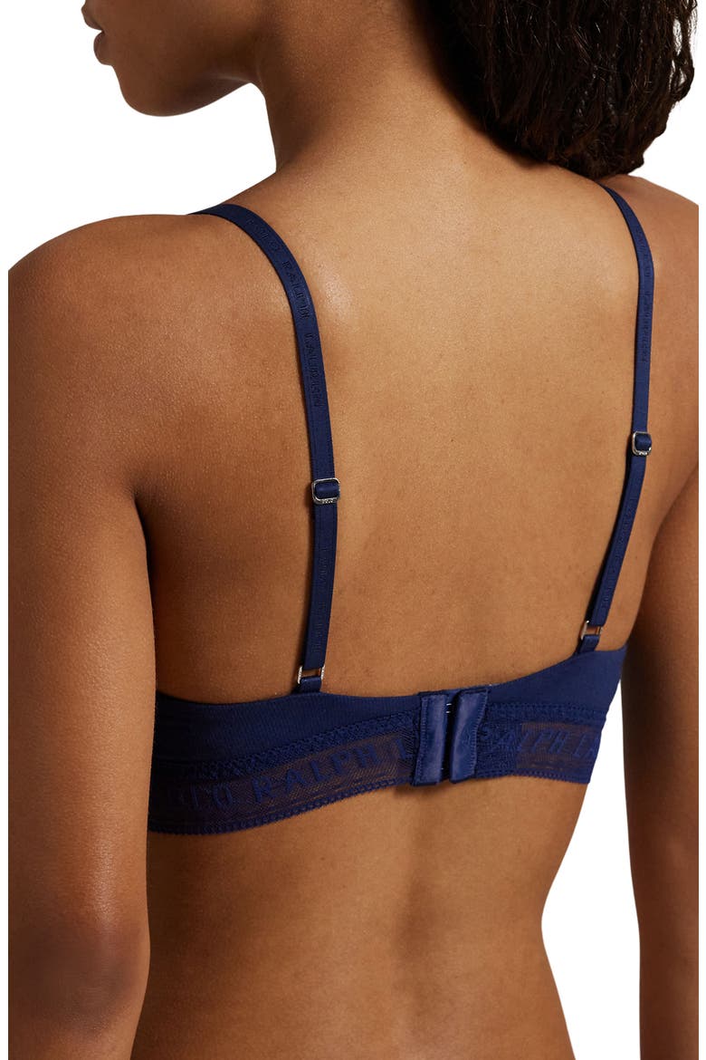 Lace & Stretch Cotton Rib Triangle Bralette, Alternate, color, NAVY