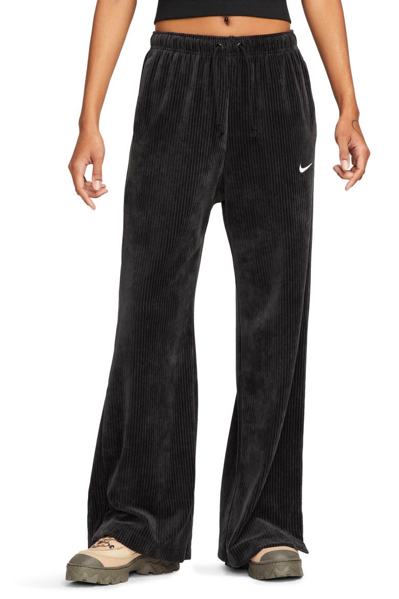 Sportswear Velour High Waist Pants, Main, color, BLACK/ SAIL