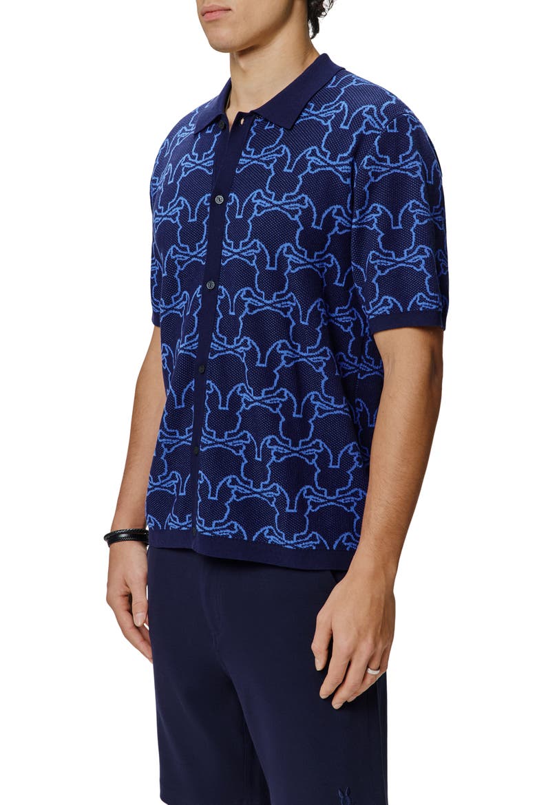 Kane Short Sleeve Cotton Button-Up Shirt, Alternate, color, EVENING BLUE