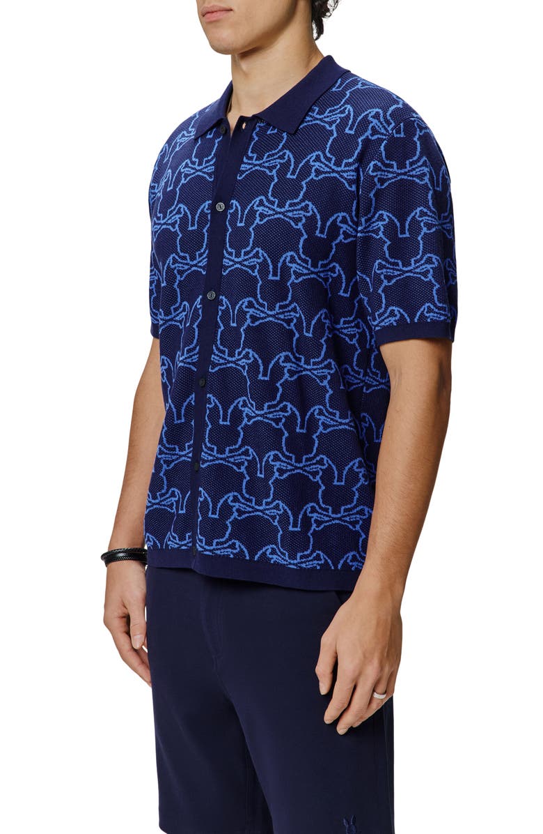 Psycho Bunny Kane Short Sleeve Cotton Button-Up Shirt, Alternate, color, Evening Blue