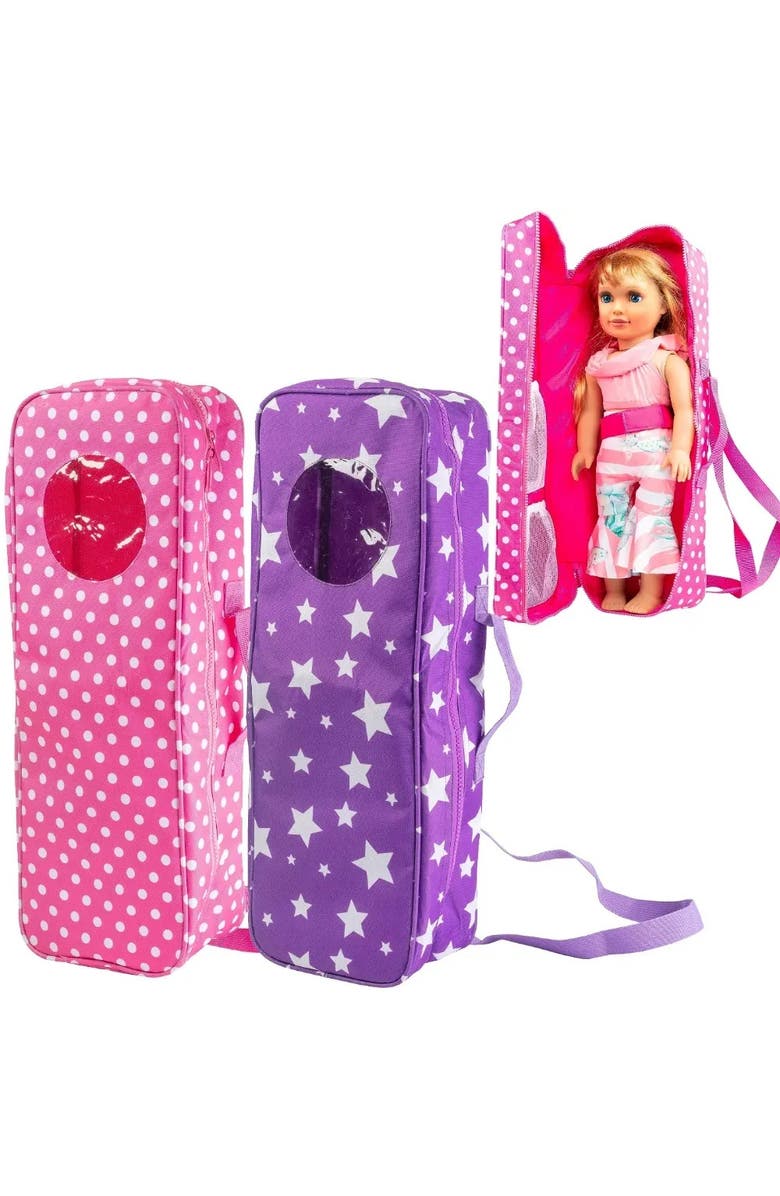 Dress Along Dolly Doll Storage Carrying Case - for Any 18" Doll - Organizer Storage Traveling Accessories Case Clear Window, Zipper, and Carrying Strap, Main, color, Pink
