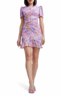 Dress the Population Chandler Floral Print Metallic Ruched Minidress