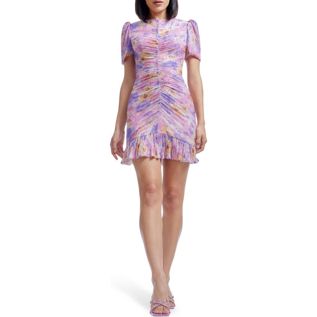 DRESS THE POPULATION DRESS THE POPULATION CHANDLER FLORAL PRINT METALLIC RUCHED MINIDRESS
