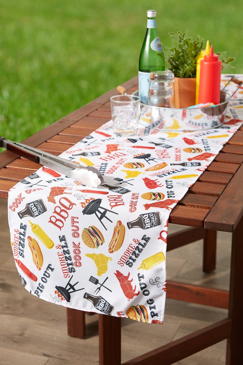 BBQ Fun Print Outdoor Table Runner, Alternate, color, BBQ Fun Print