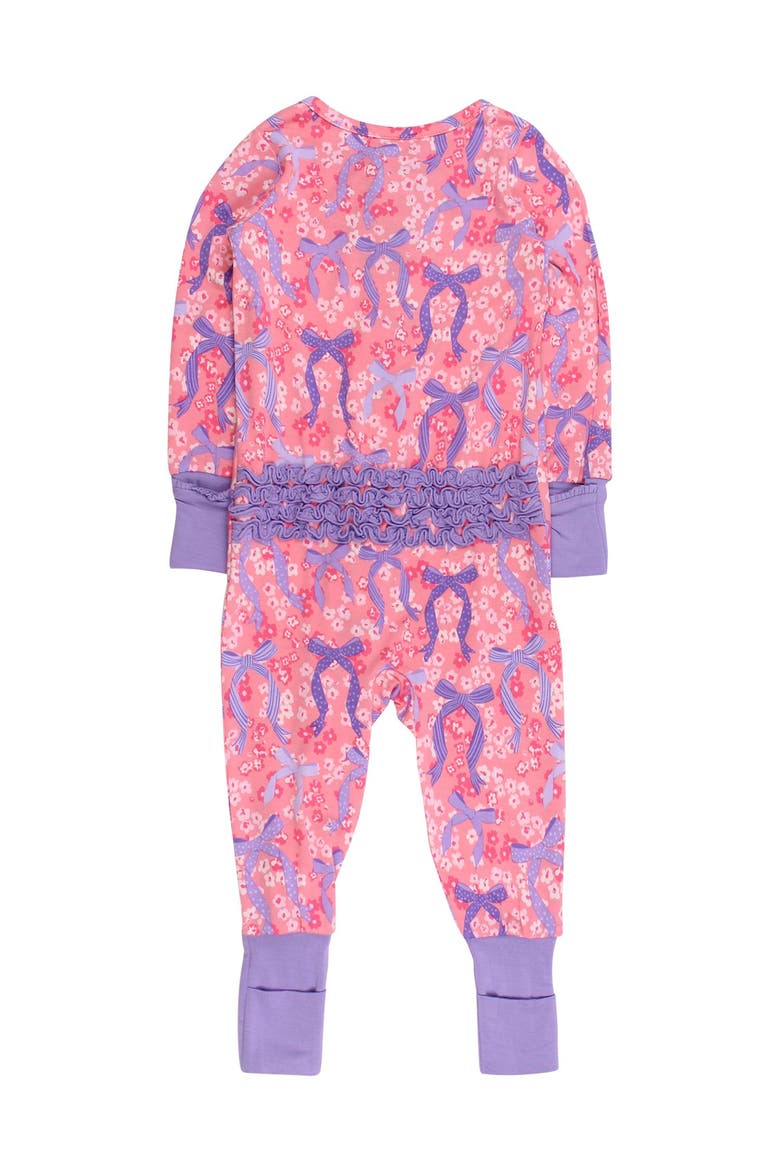 Baby Girls Softsnooze Convertible Ruffle One Piece Pajama, Alternate, color, Bow Besties