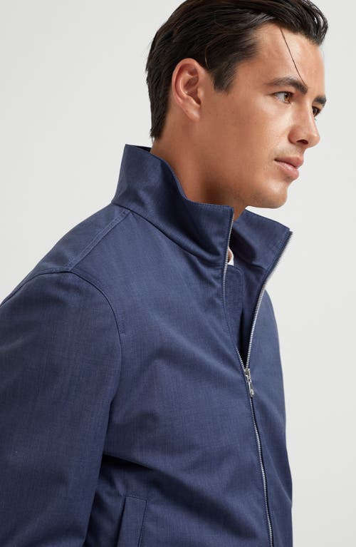 Shop Brunello Cucinelli Bonded Fabric Bomber Jacket In Azure