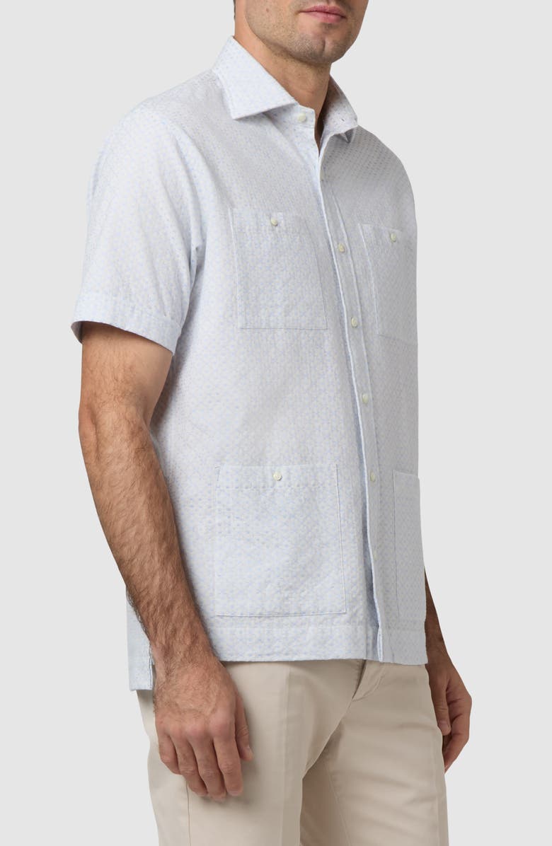 Sid Mashburn Marquez Seersucker Short Sleeve Button-Up Shirt, Alternate, color, Stone/ Blue Embroidered Poplin