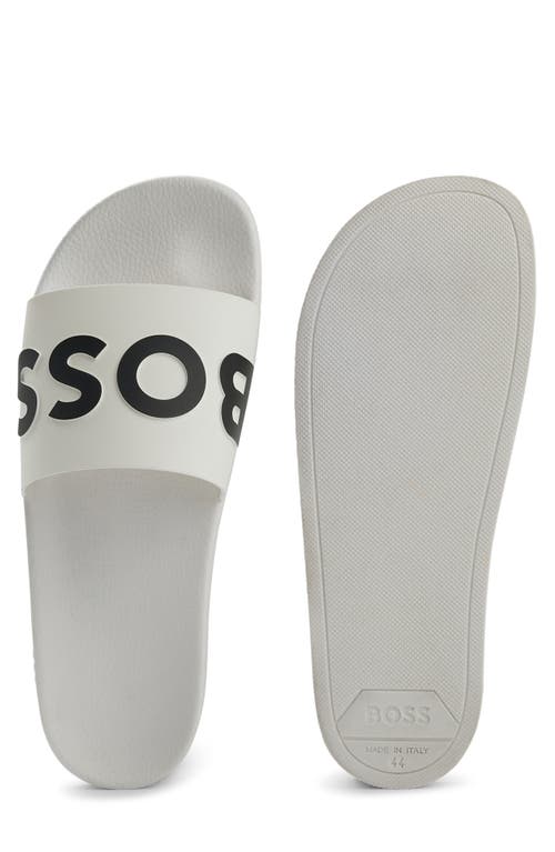 Hugo Boss Italian-made Slides With Large Logo Detail In White