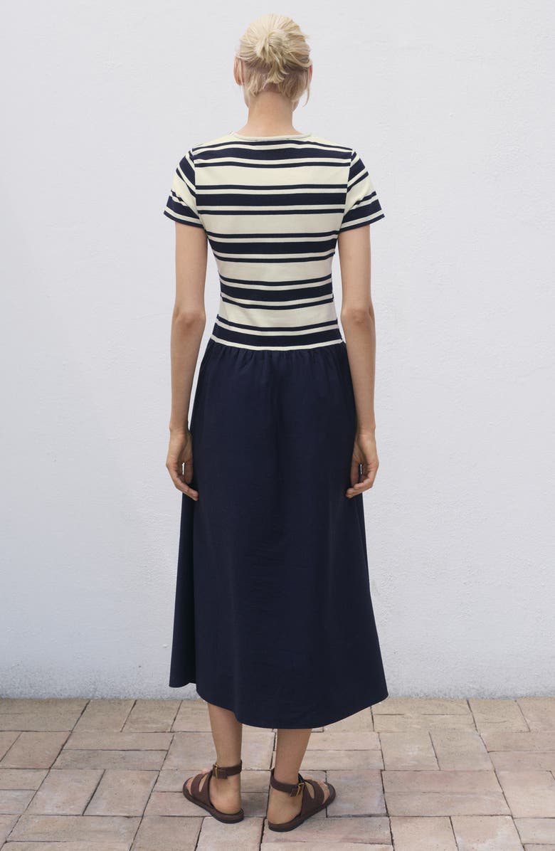 MANGO Stripe Bodice Cotton Maxi Dress, Alternate, color, Dark Navy