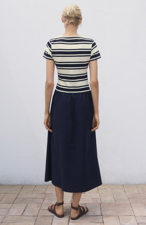 Mango Stripe Bodice Cotton Maxi Dress In Blue