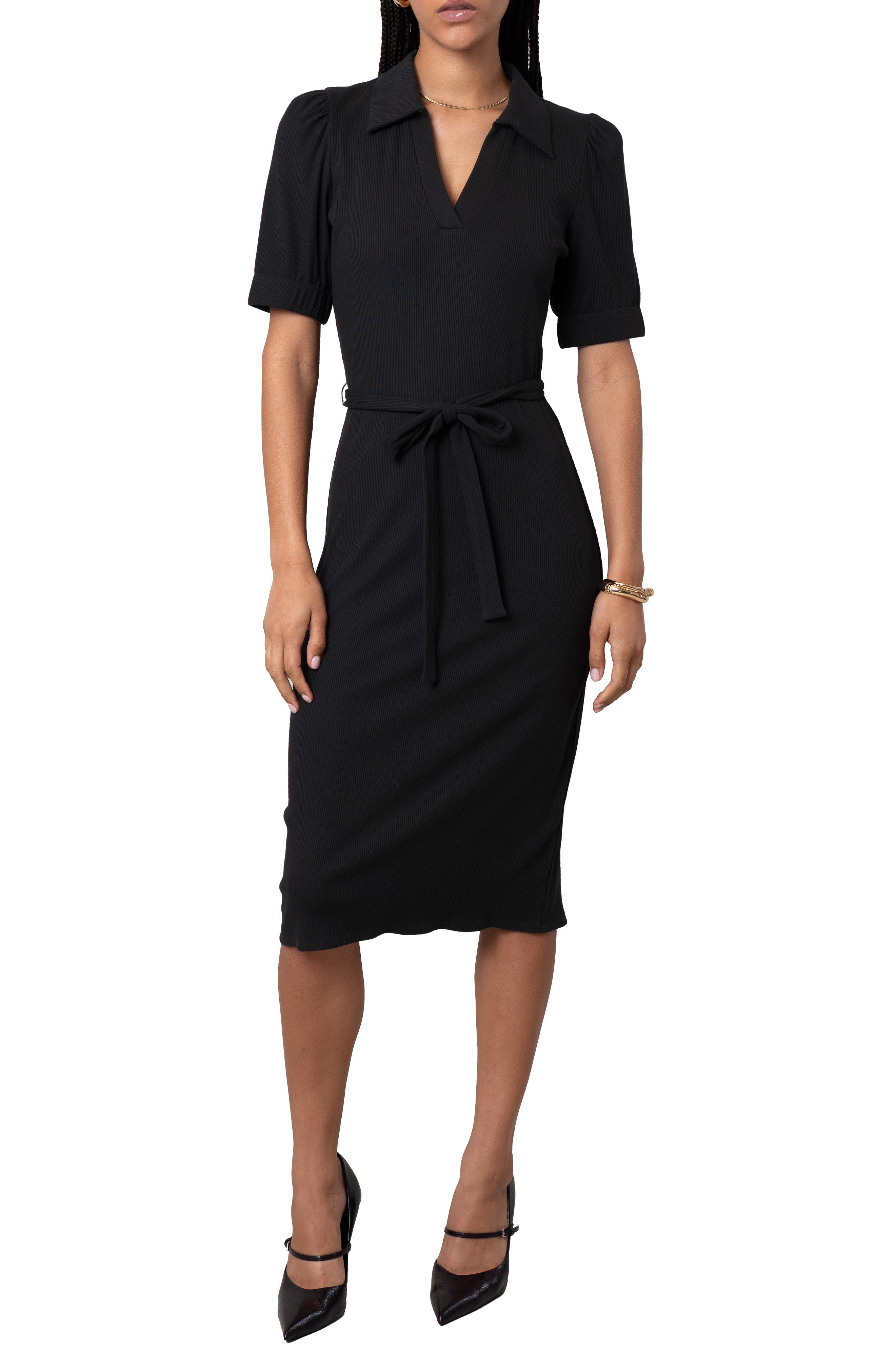 Johnny Collar Short Sleeve Ribbed Dress