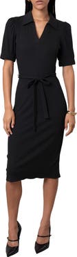 CYRUS Johnny Collar Short Sleeve Ribbed Dress