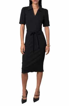 Johnny Collar Short Sleeve Ribbed Dress